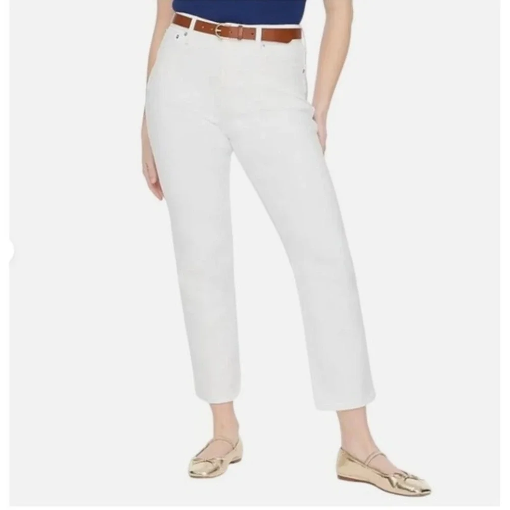 J Crew Jeans Womens 34 Petite White Curvy Essential‎ Straight Stretch BX452
